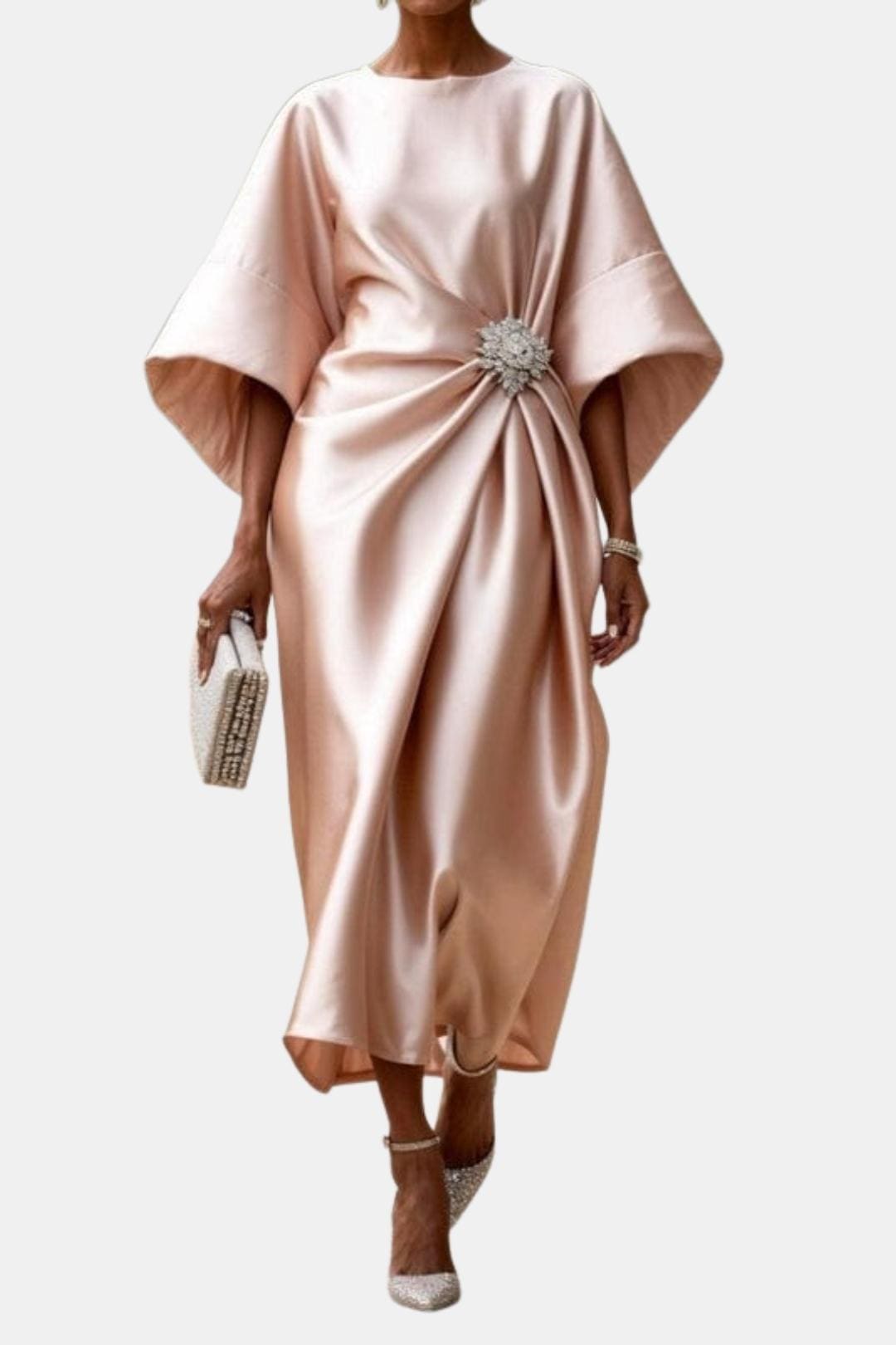 Satin A-line dress with wide sleeves for women