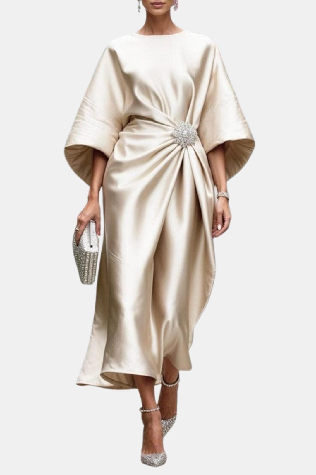 Satin A-line dress with wide sleeves for women