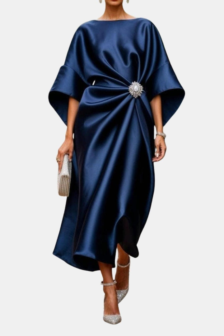 Satin A-line dress with wide sleeves for women