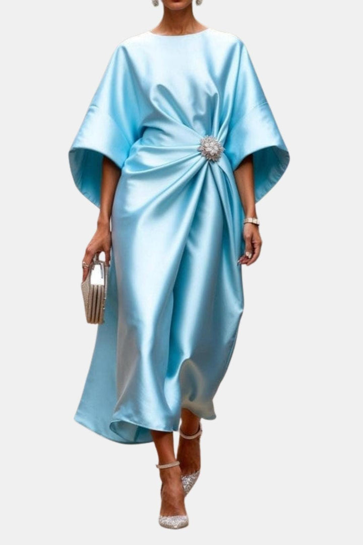 Satin A-line dress with wide sleeves for women