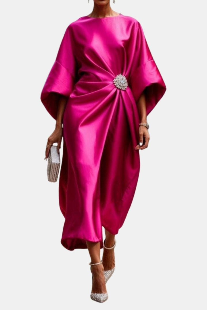 Satin A-line dress with wide sleeves for women