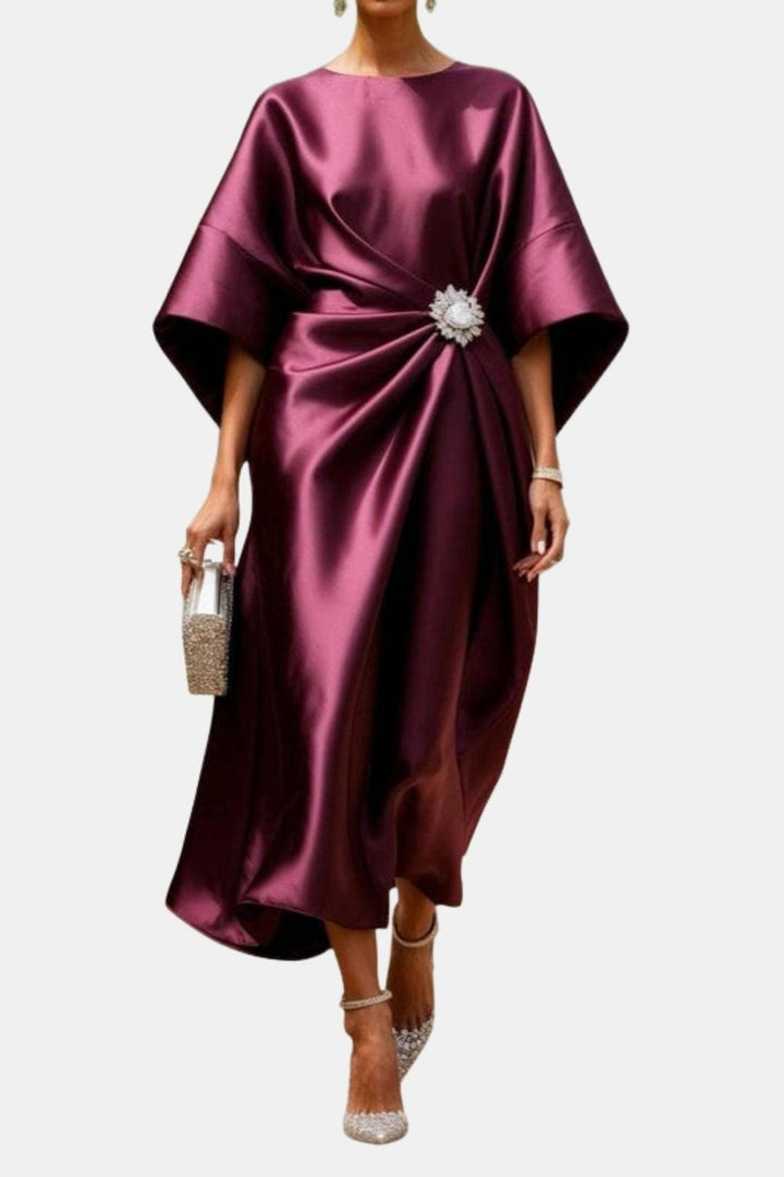 Satin A-line dress with wide sleeves for women