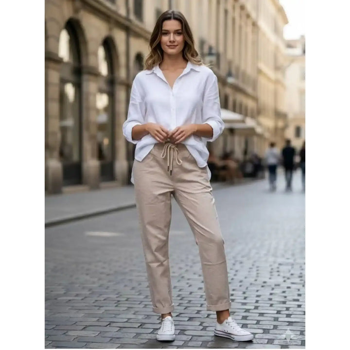 Cotton stretch drawstring cropped pants for women