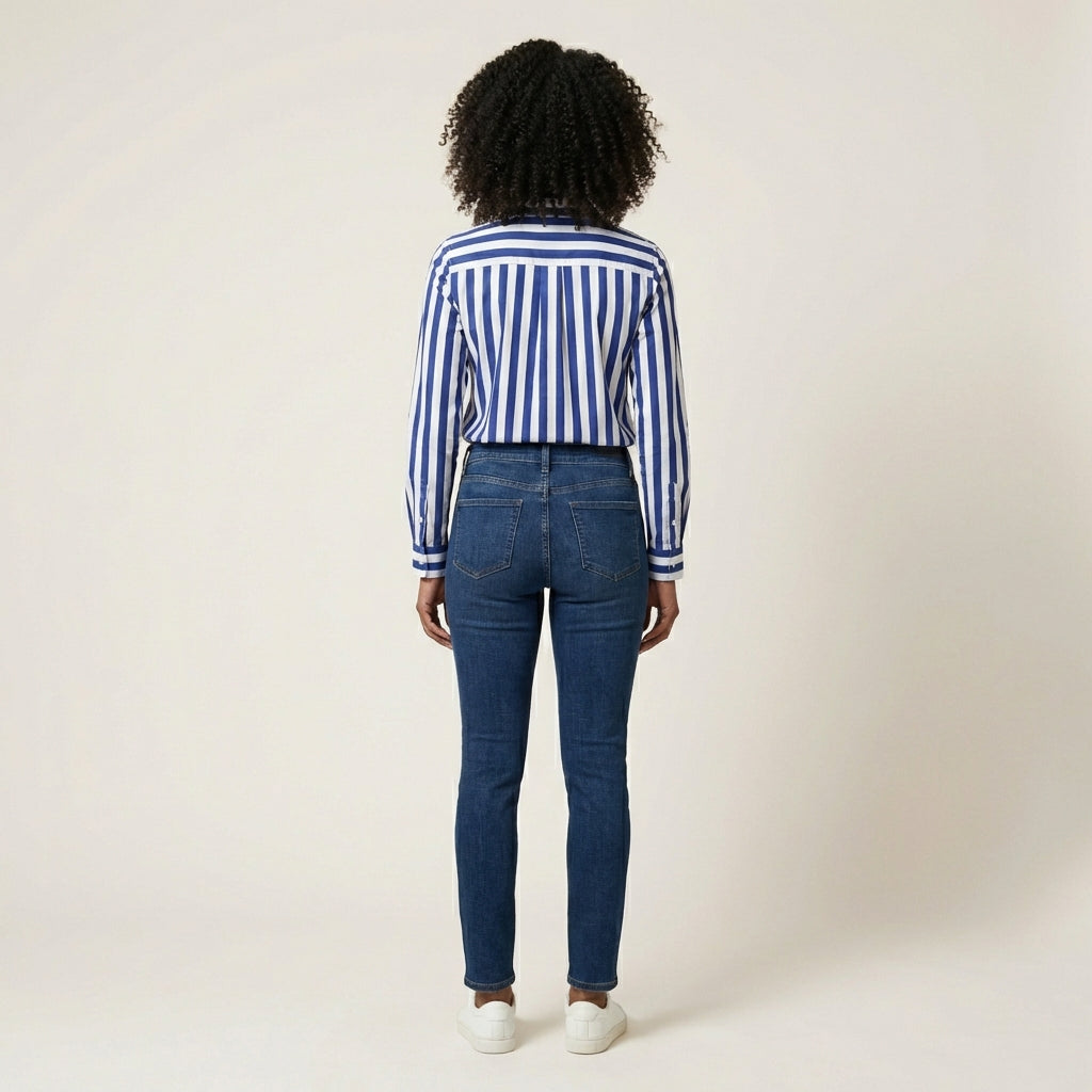 Women’s Button-Front Shirt – Vertical Stripe Design