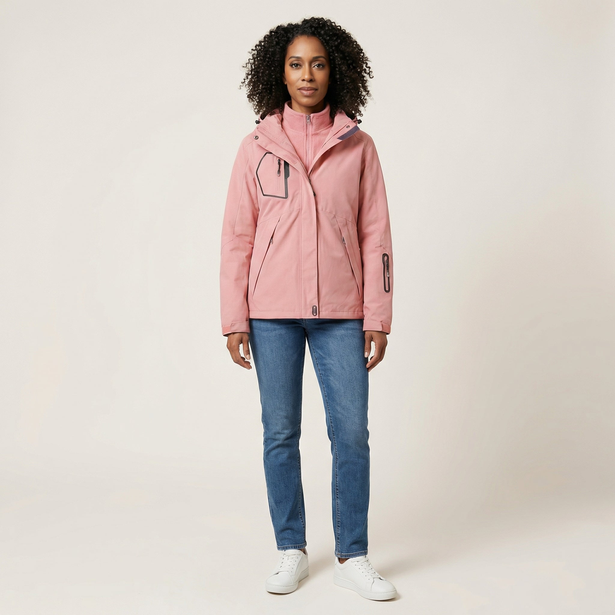 Women’s Hooded Jacket – Zip-Front Design with Multiple Pockets