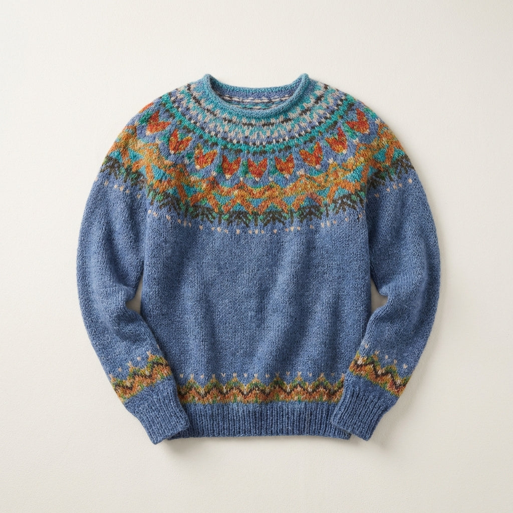 Women’s Knit Sweater – Crew Neck Design with Patterned Yoke