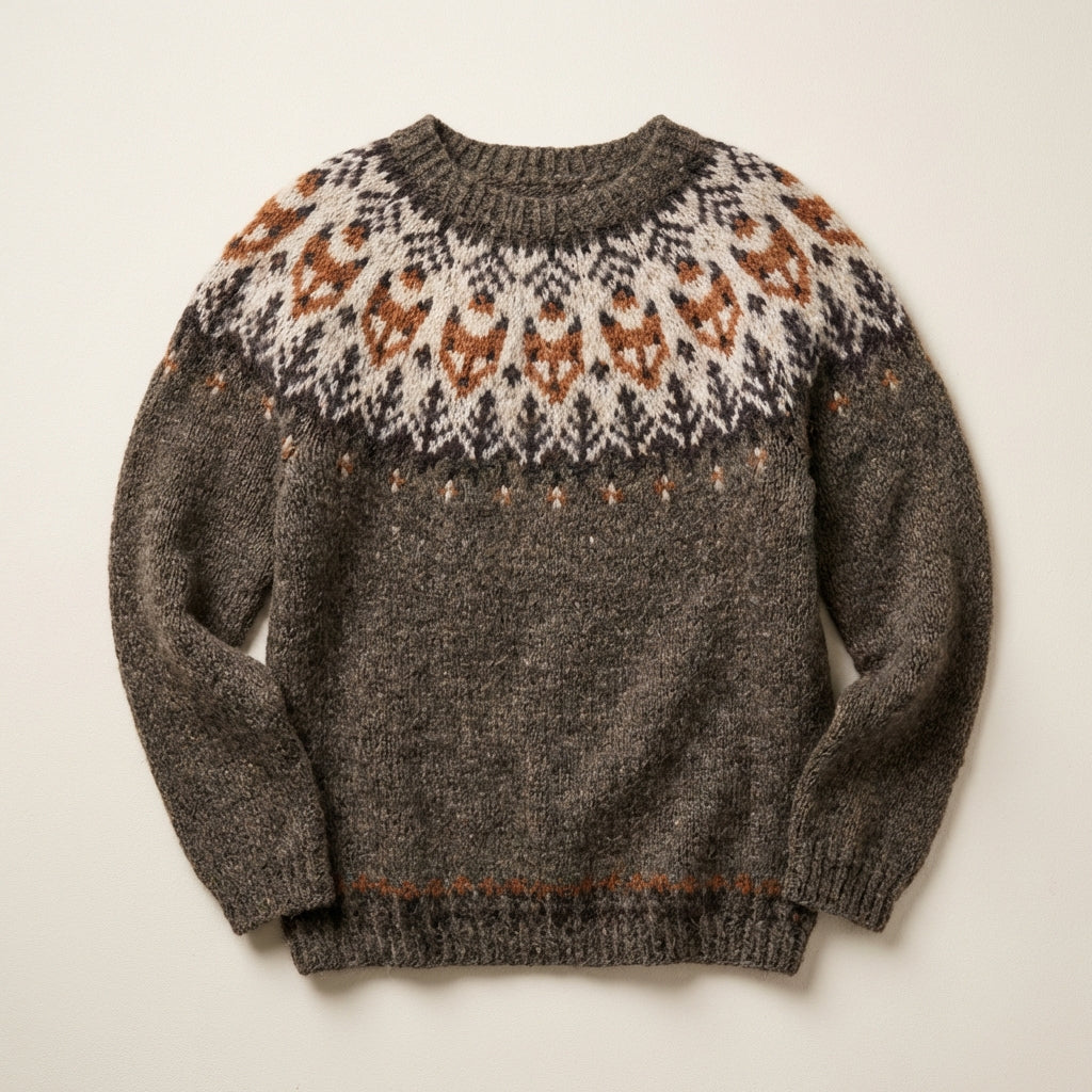 Women’s Knit Sweater – Crew Neck Design with Patterned Yoke