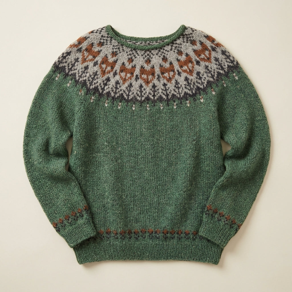 Women’s Knit Sweater – Crew Neck Design with Patterned Yoke