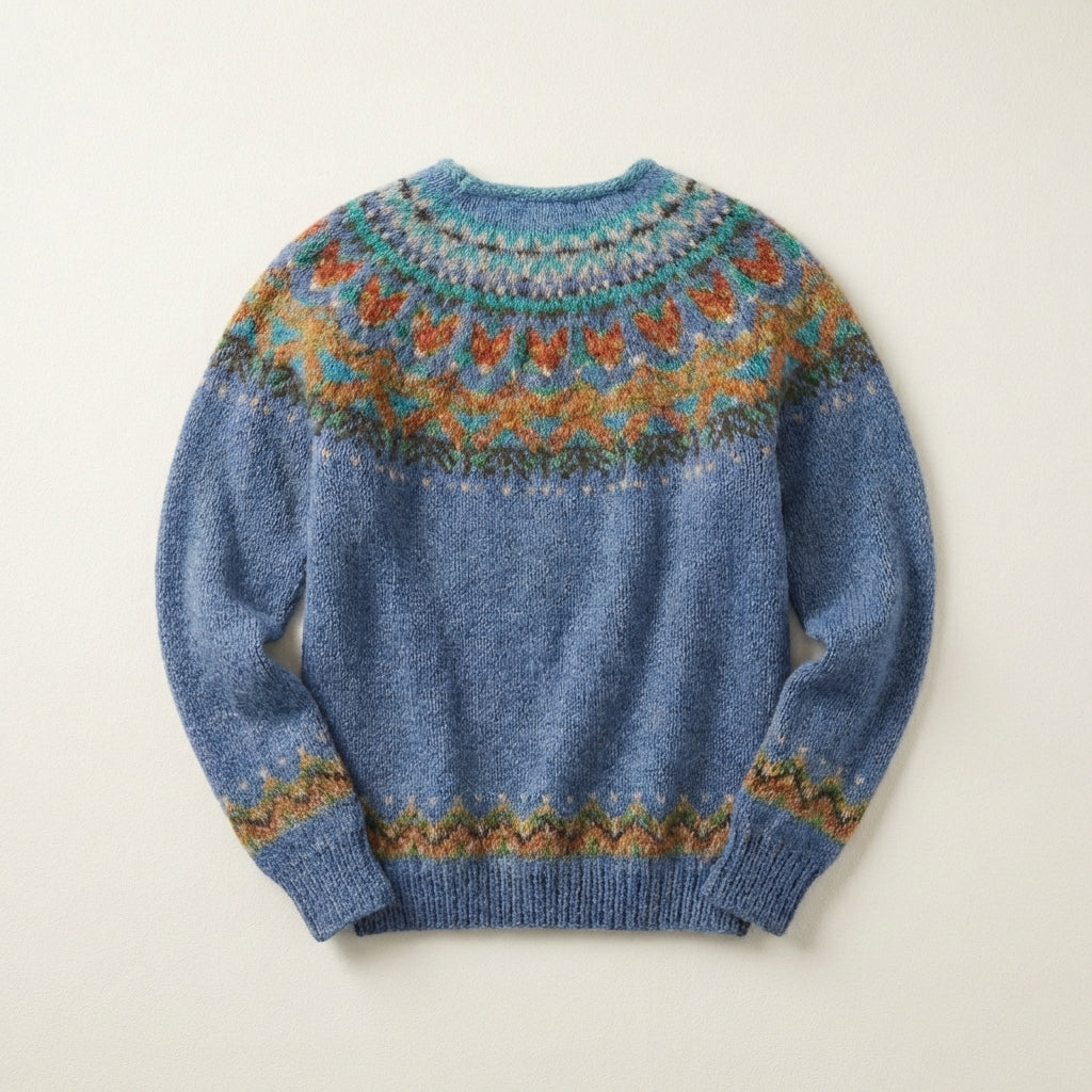 Women’s Knit Sweater – Crew Neck Design with Patterned Yoke