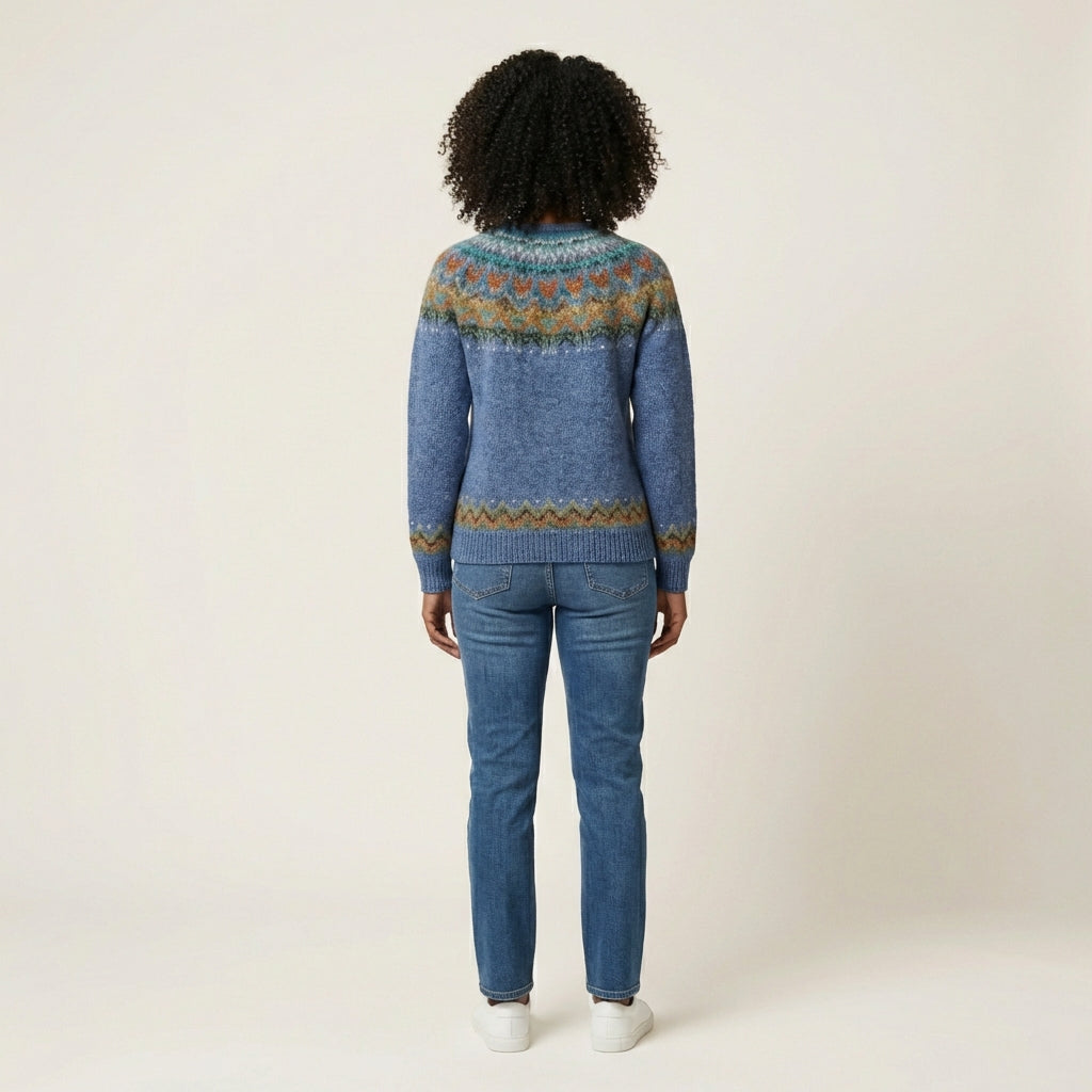Women’s Knit Sweater – Crew Neck Design with Patterned Yoke
