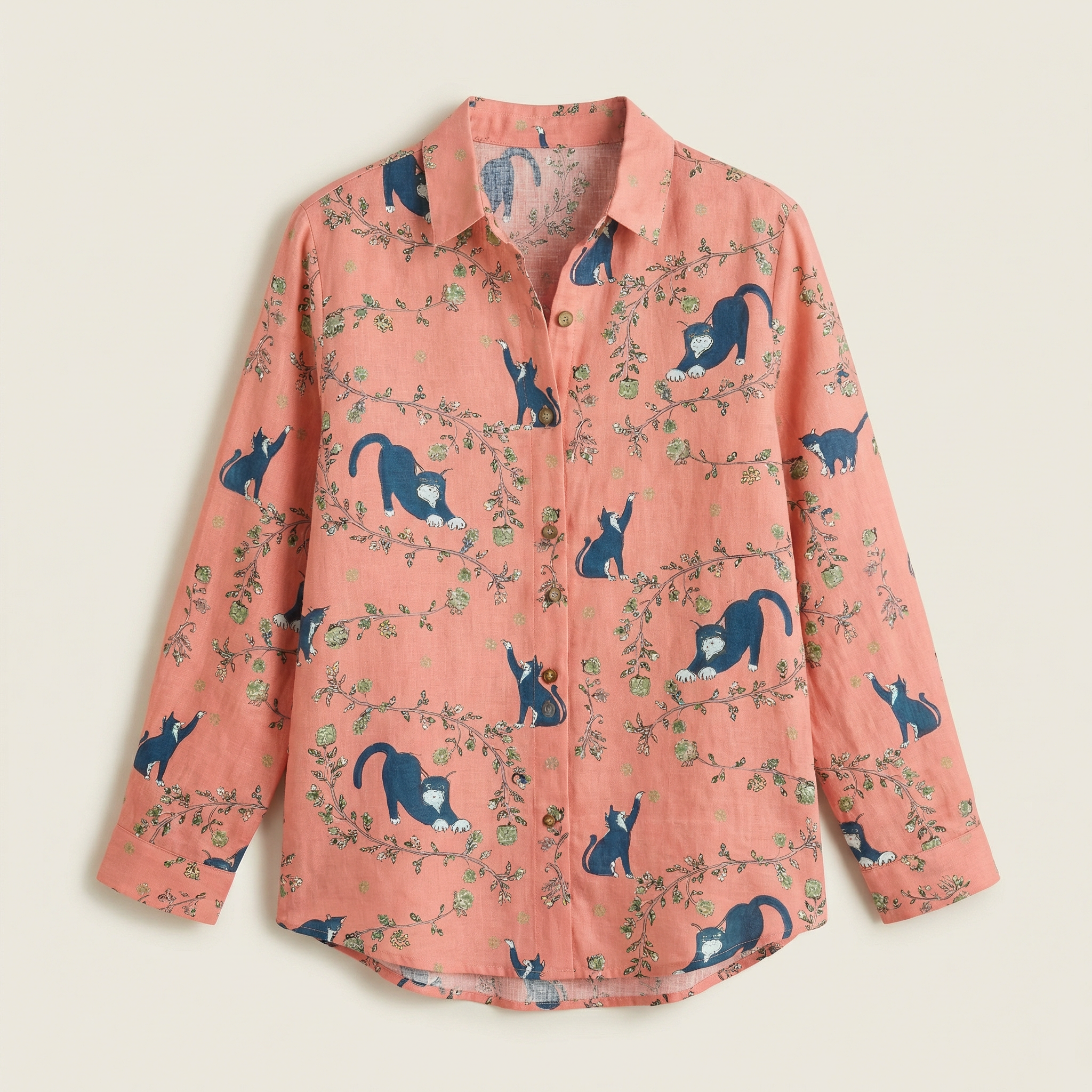 Women’s Long-Sleeve Shirt – Button Front, Printed Design