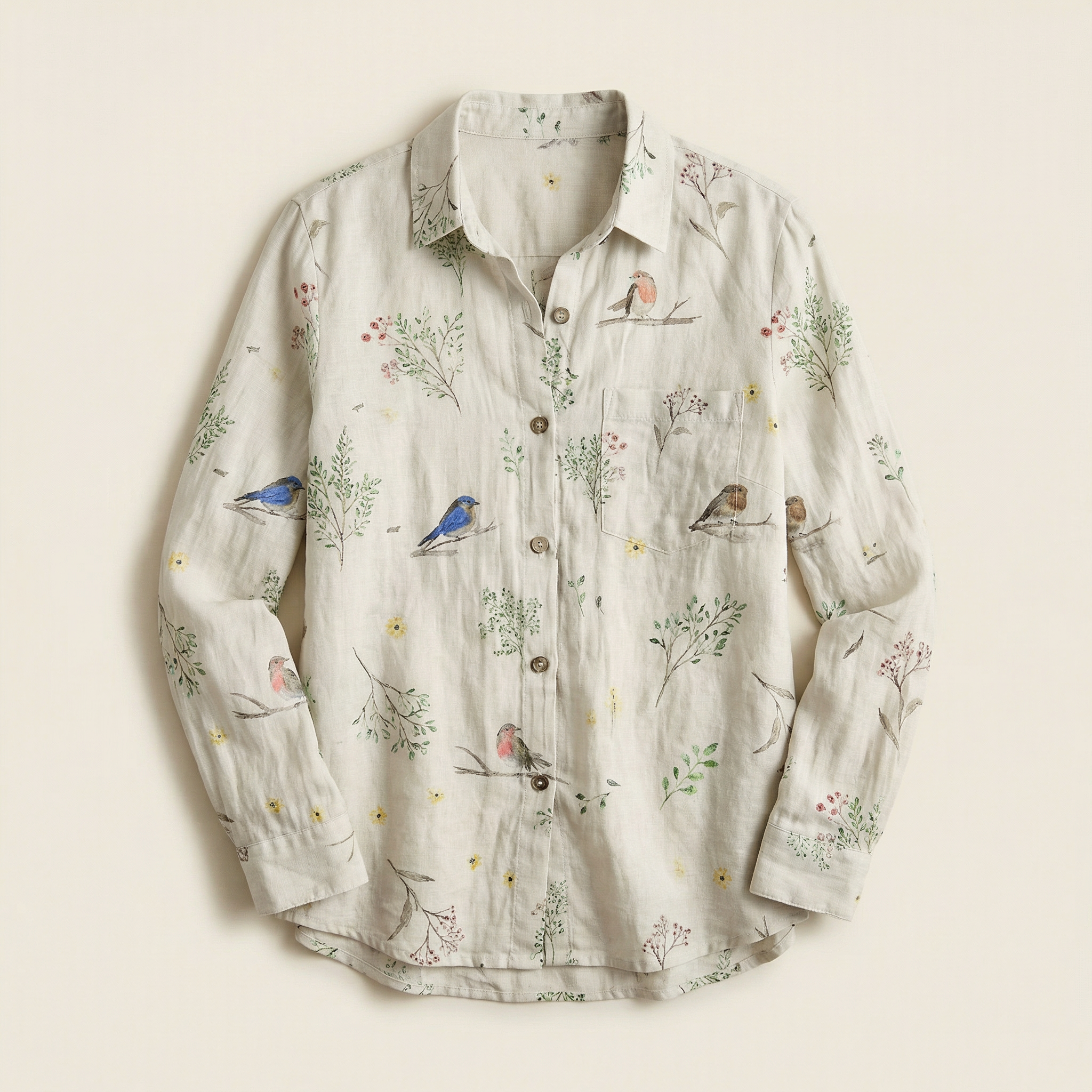Women’s Long-Sleeve Shirt – Button Front, Printed Design