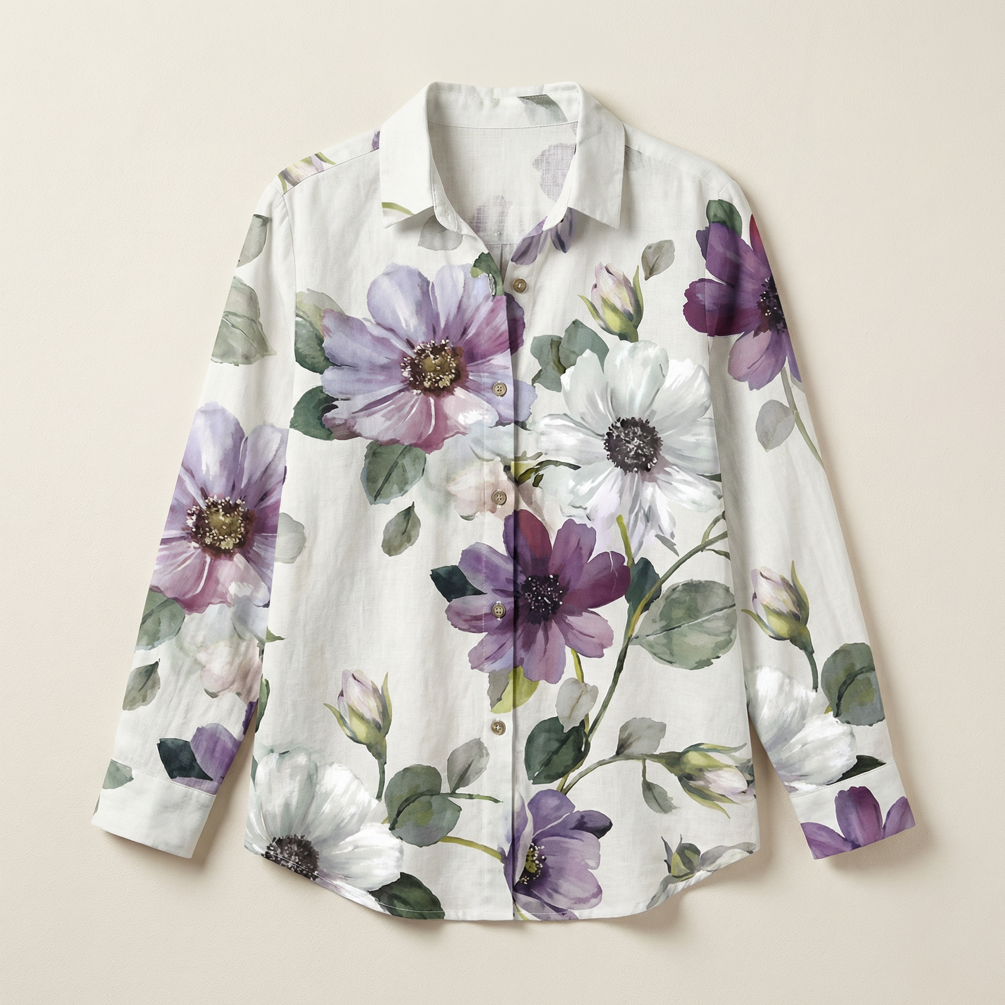 Women’s Long-Sleeve Shirt – Button Front, Printed Design
