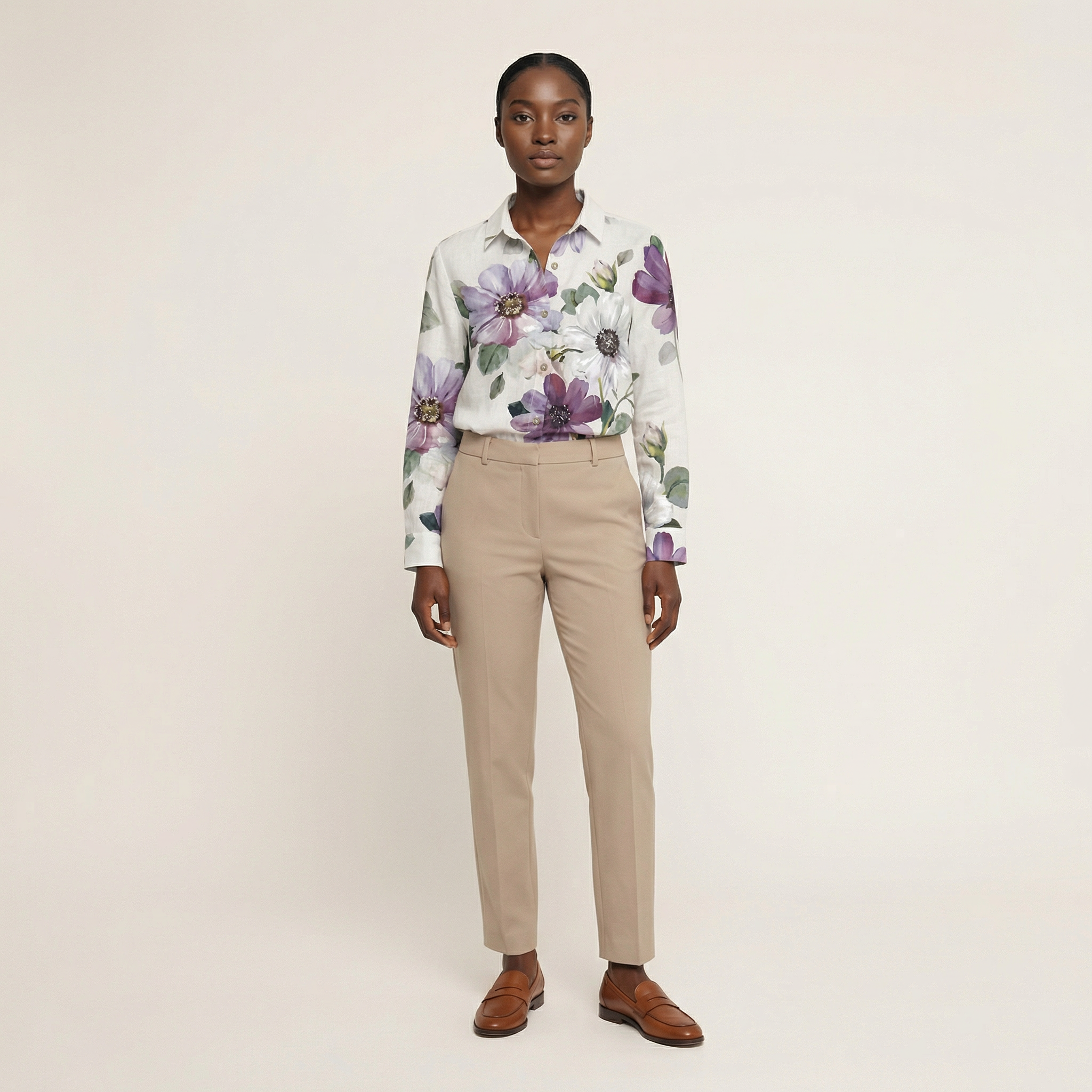 Women’s Long-Sleeve Shirt – Button Front, Printed Design