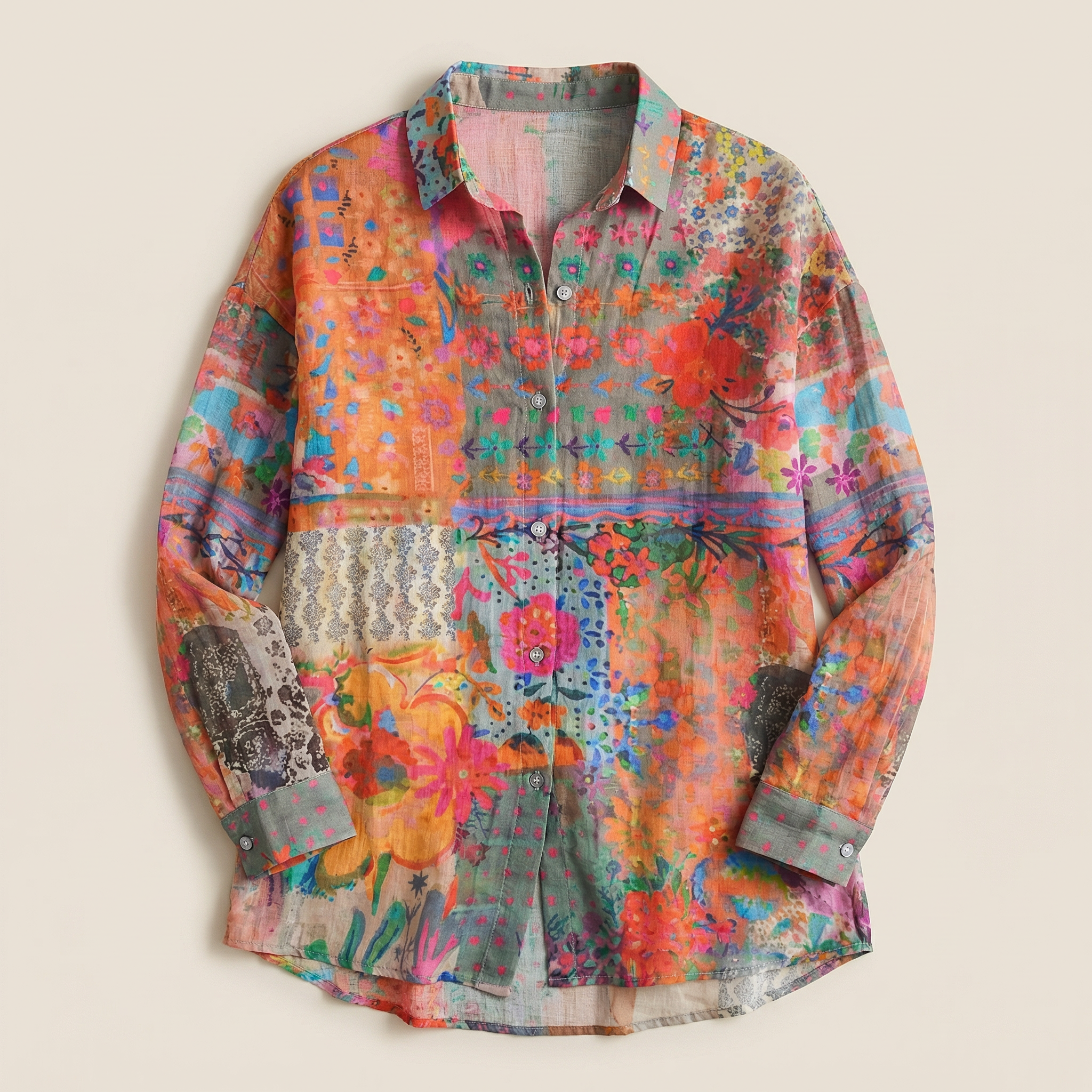 Women’s Long-Sleeve Shirt – Button Front, Printed Design