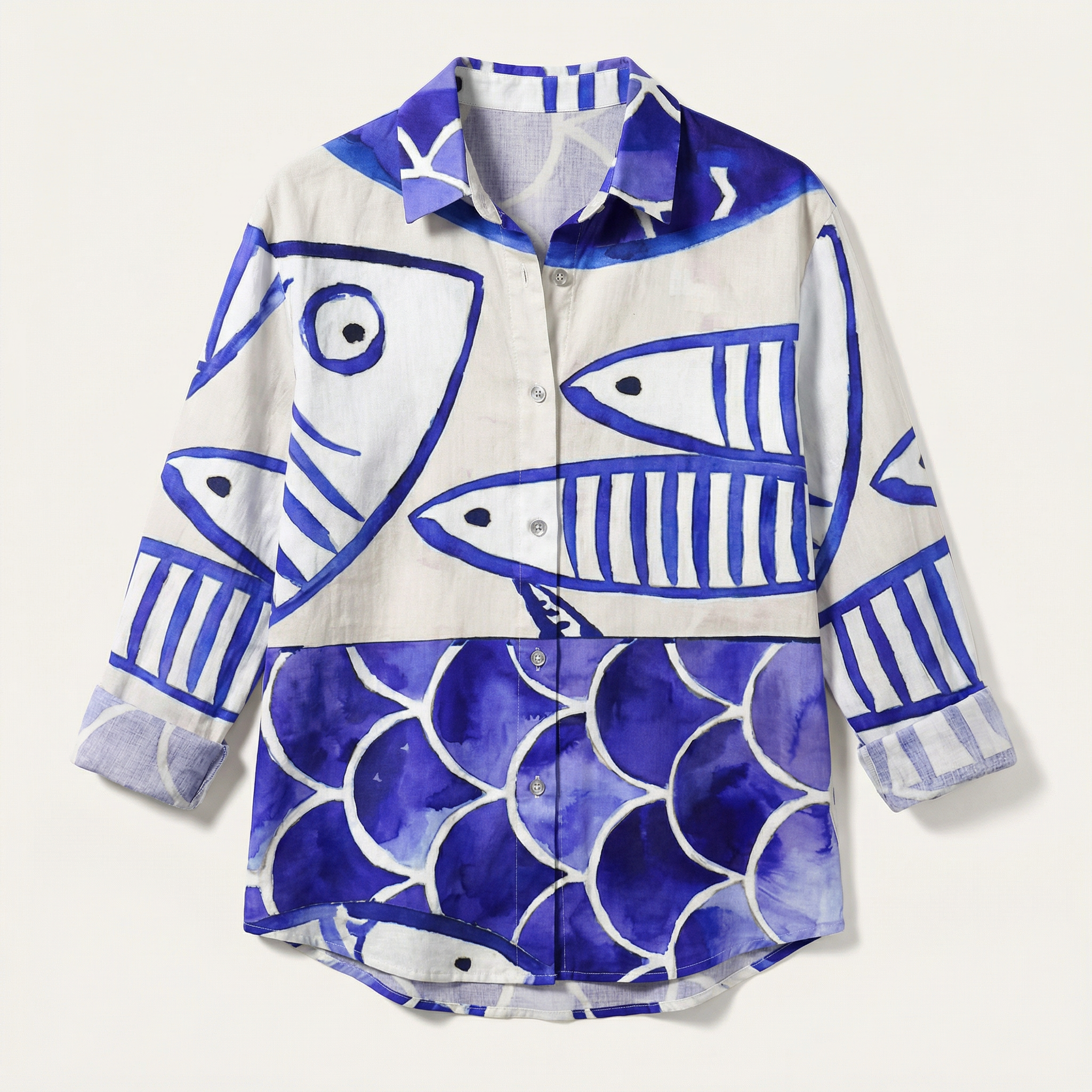 Women’s Long-Sleeve Shirt – Button Front, Printed Design