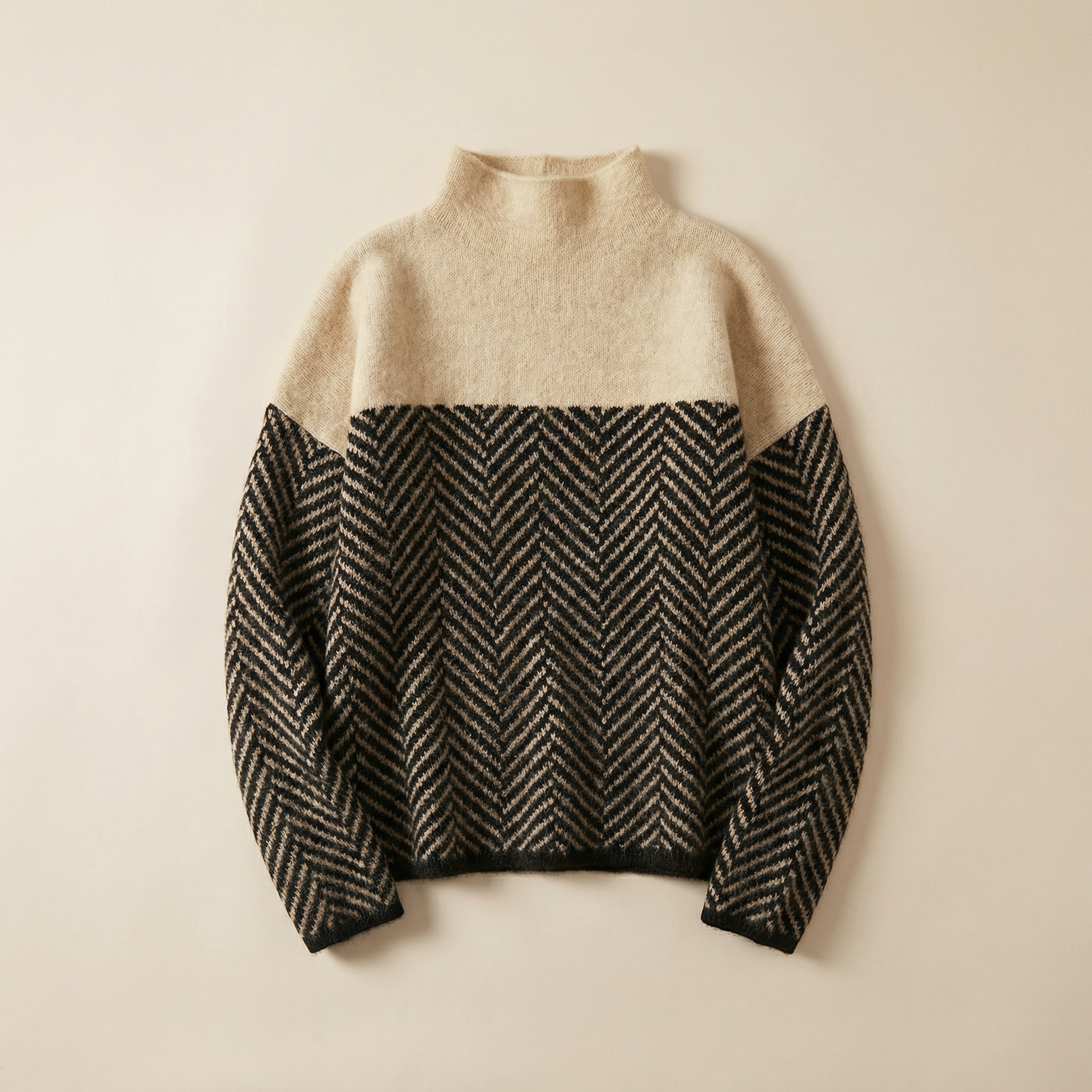Women’s Long-Sleeve Sweater – High Neck, Patterned Knit