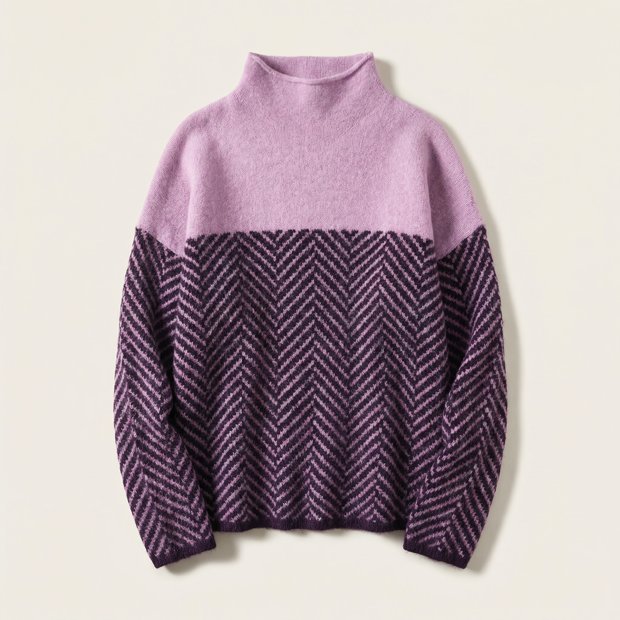 Women’s Long-Sleeve Sweater – High Neck, Patterned Knit