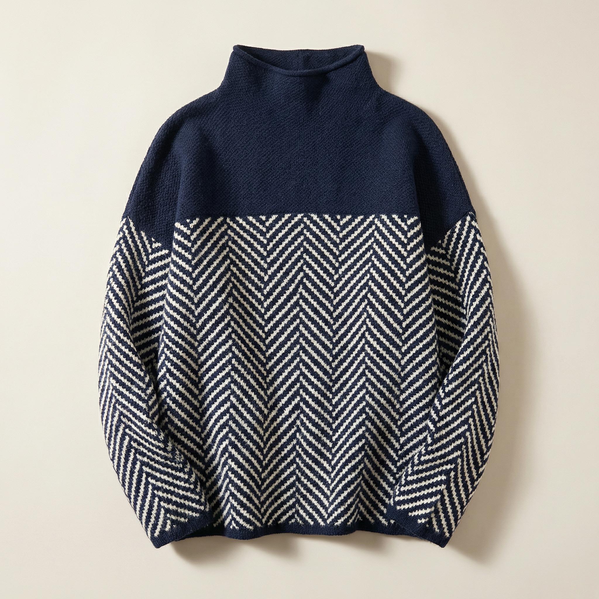 Women’s Long-Sleeve Sweater – High Neck, Patterned Knit