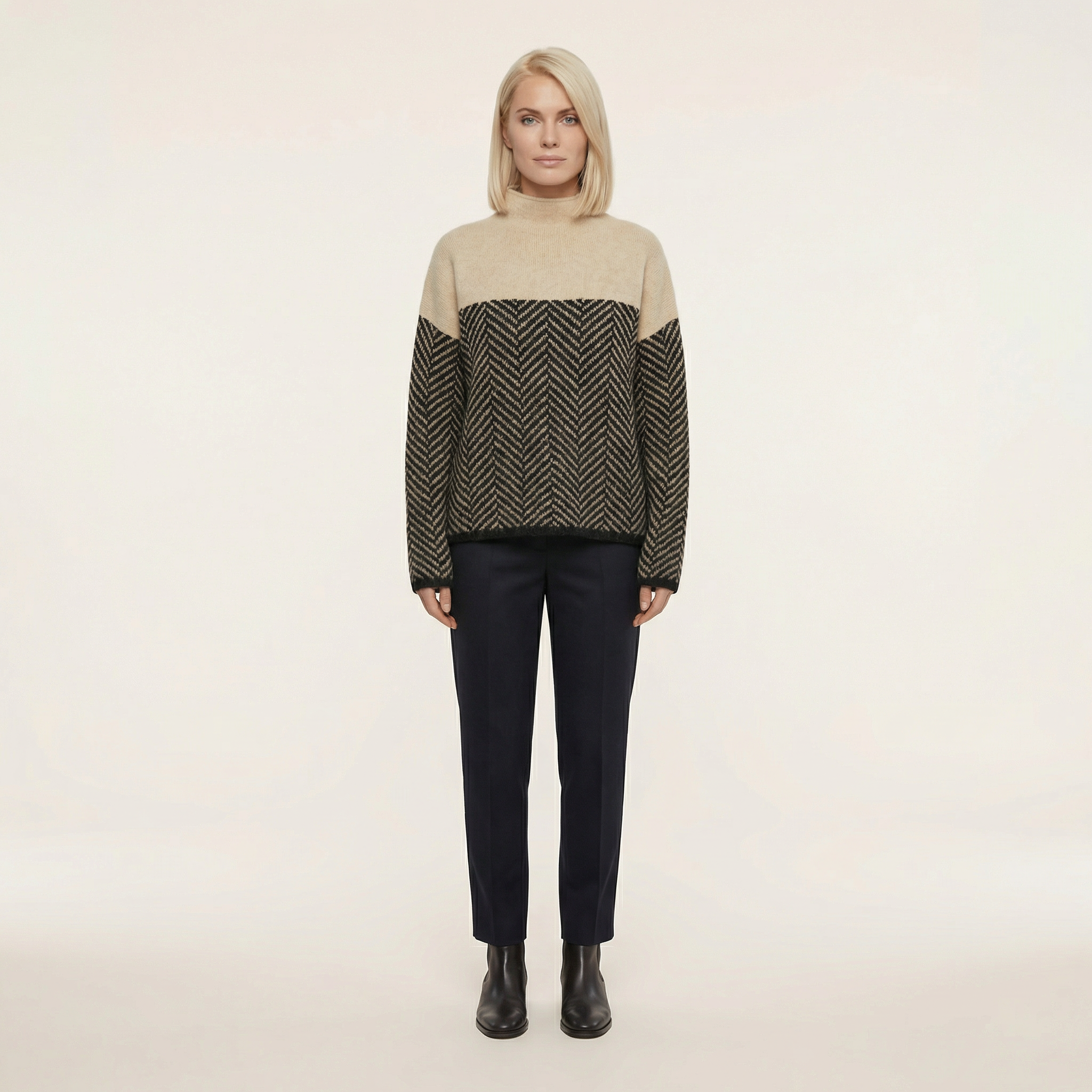 Women’s Long-Sleeve Sweater – High Neck, Patterned Knit