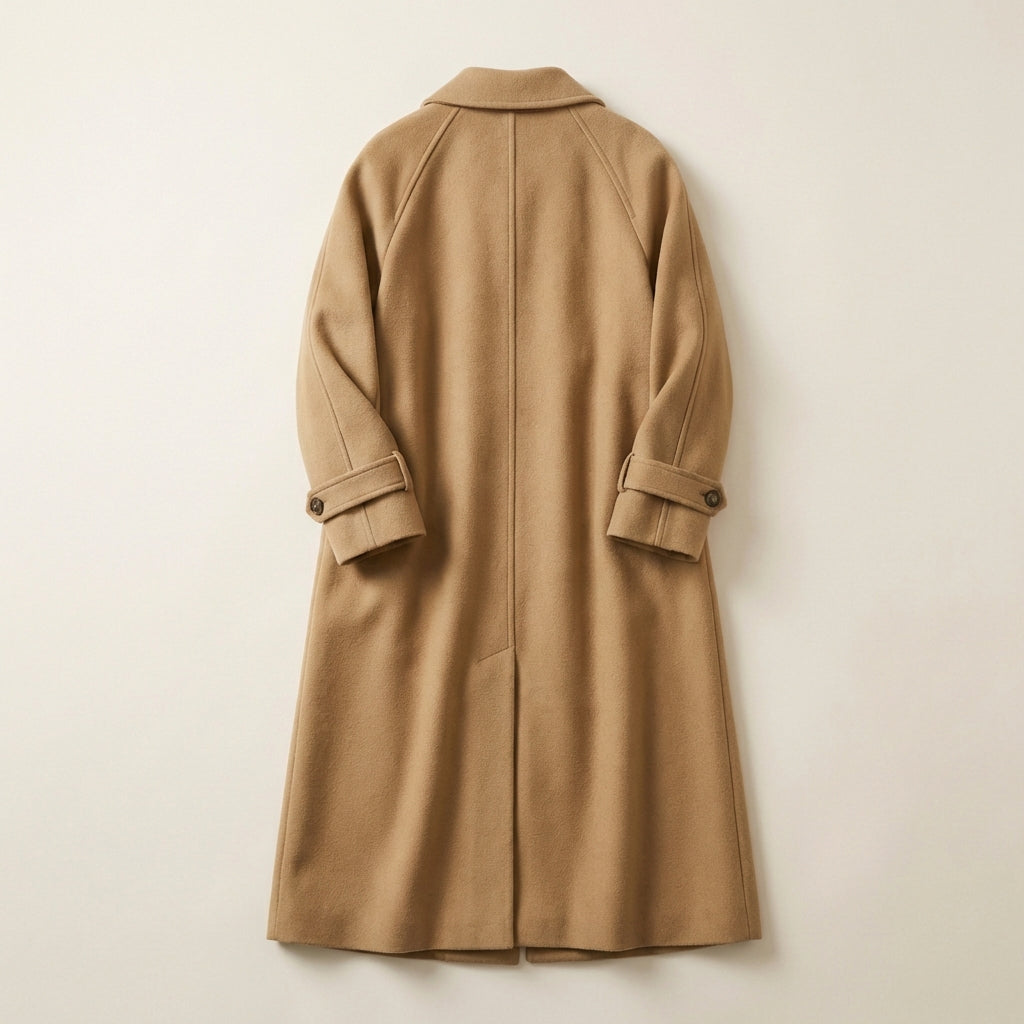 Women’s Long Button-Front Coat – Belted Waist Design