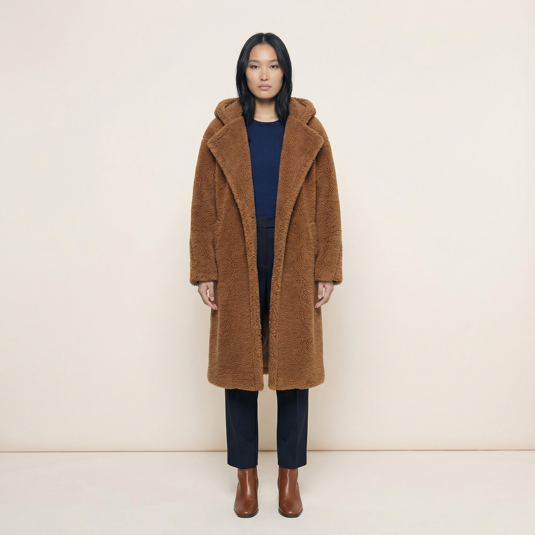 Women’s Long Hooded Coat – Button Front Closure