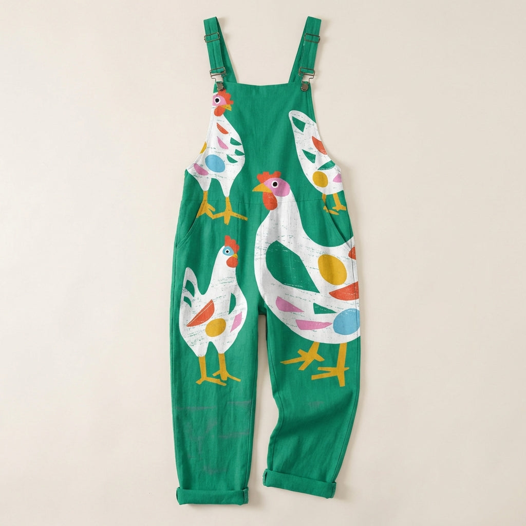 Women’s Printed Jumpsuit – Sleeveless Bib Style with Adjustable Straps