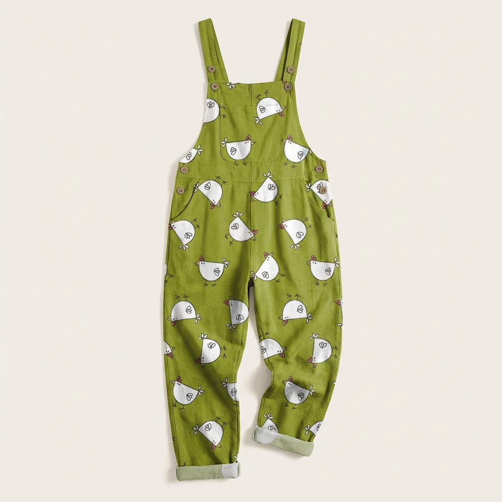 Women’s Printed Jumpsuit – Sleeveless Bib Style with Adjustable Straps