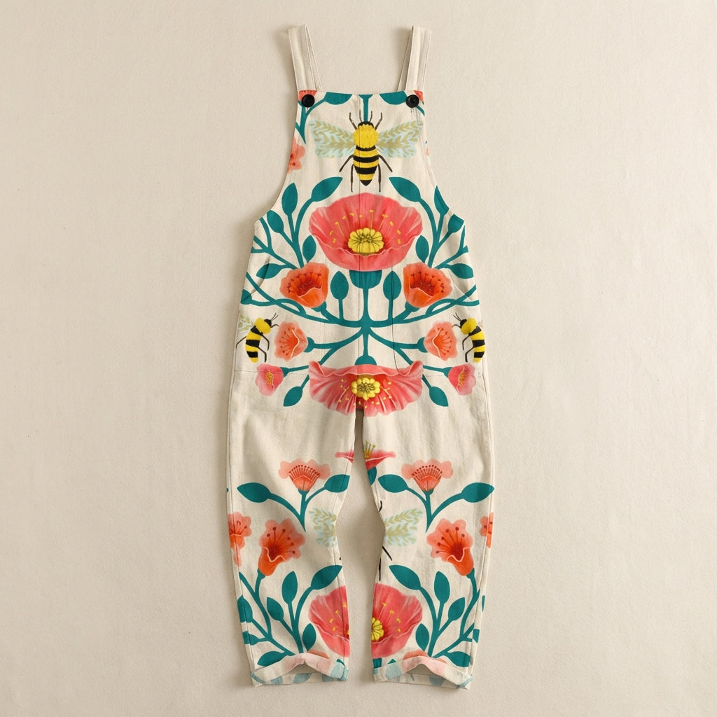 Women’s Printed Jumpsuit – Sleeveless Bib Style with Adjustable Straps