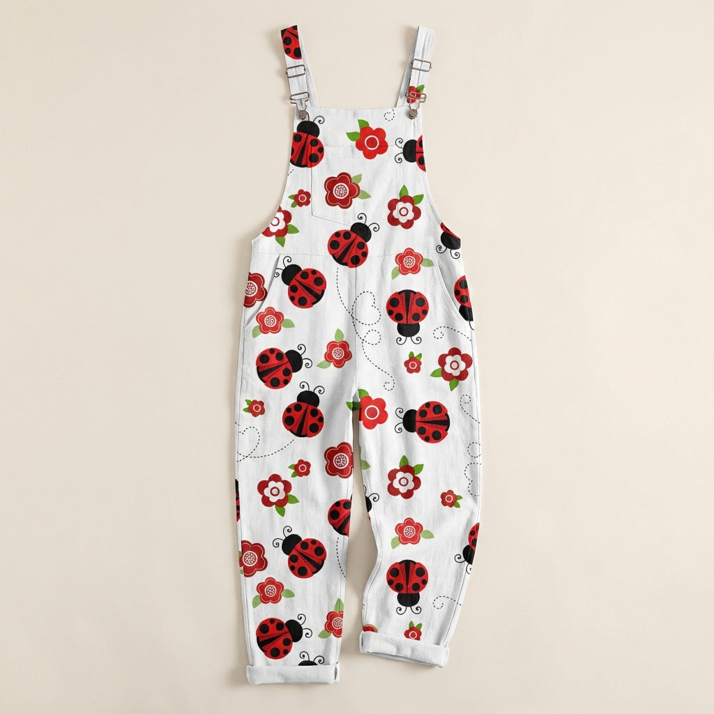 Women’s Printed Jumpsuit – Sleeveless Bib Style with Adjustable Straps