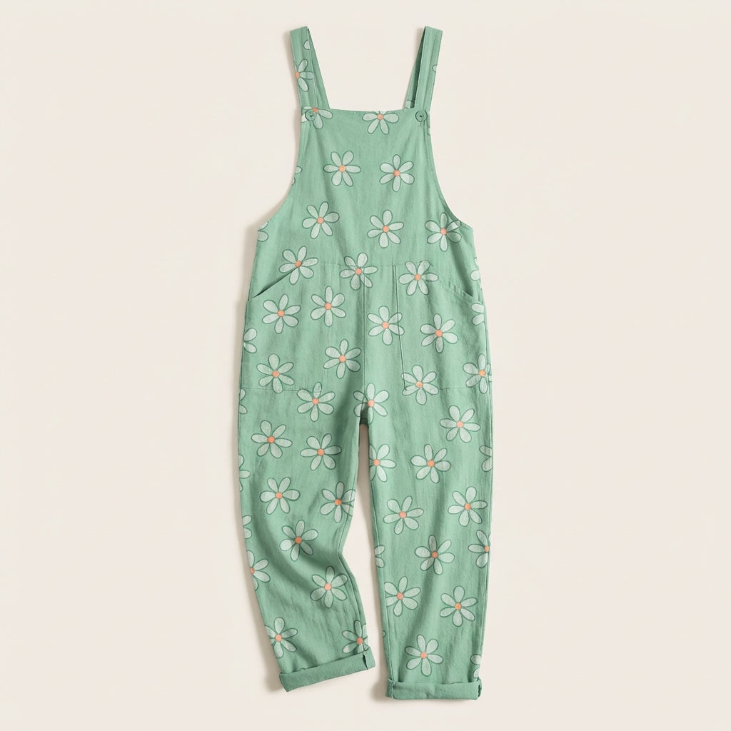 Women’s Printed Jumpsuit – Sleeveless Bib Style with Adjustable Straps