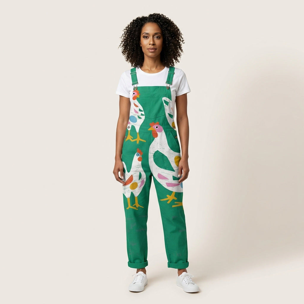 Women’s Printed Jumpsuit – Sleeveless Bib Style with Adjustable Straps