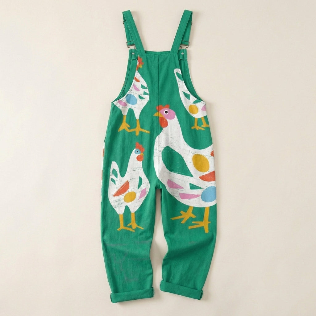Women’s Printed Jumpsuit – Sleeveless Bib Style with Adjustable Straps