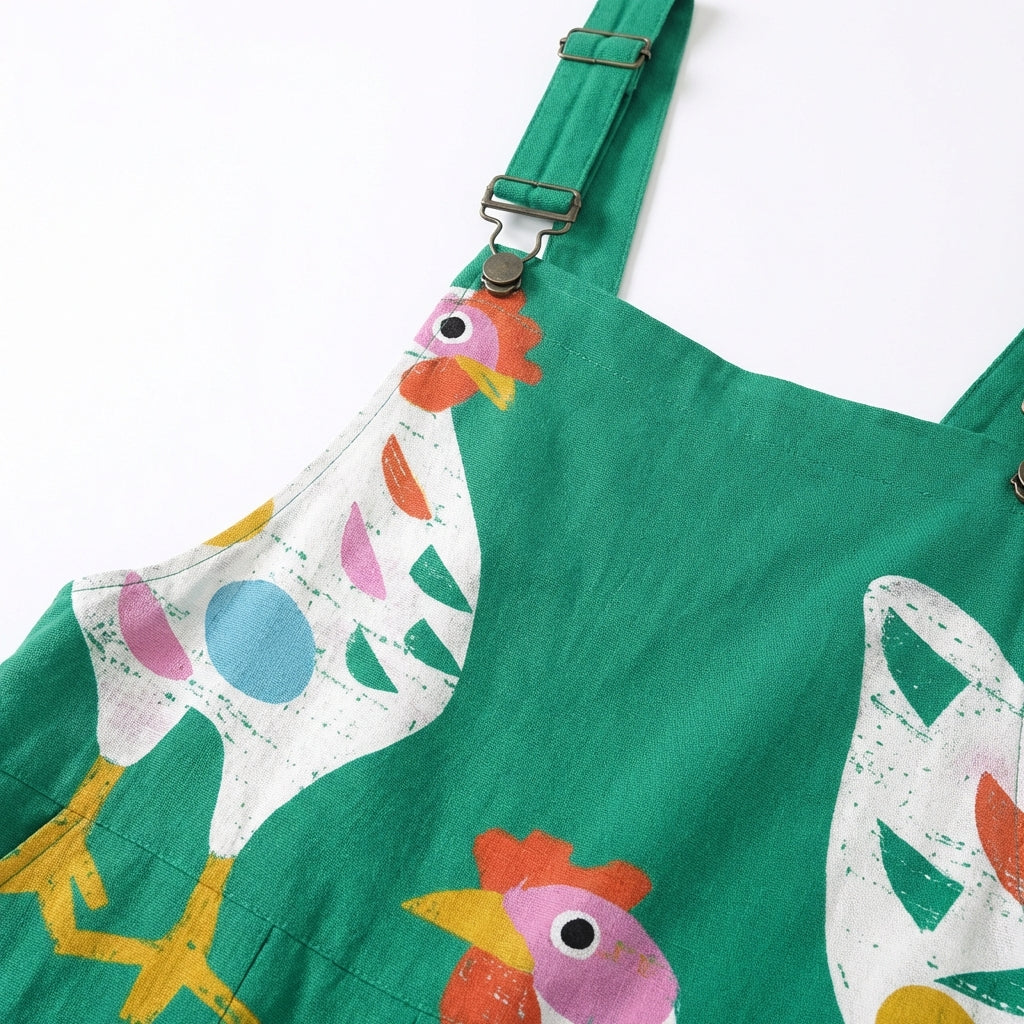 Women’s Printed Jumpsuit – Sleeveless Bib Style with Adjustable Straps