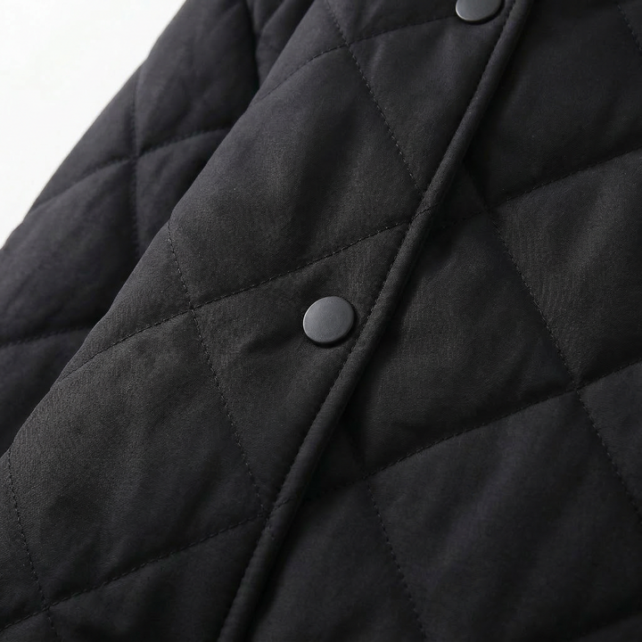 Women’s Quilted Bomber Jacket – Snap Button Front Design