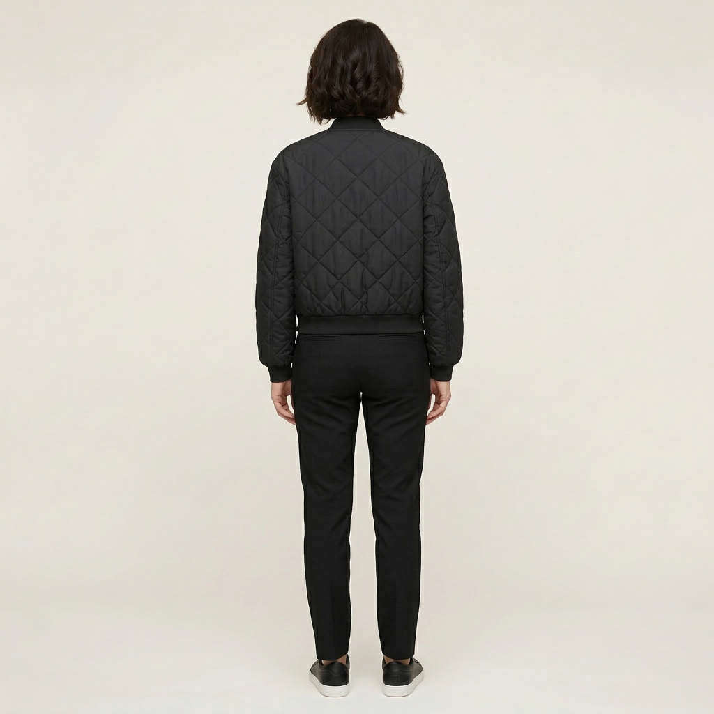 Women’s Quilted Bomber Jacket – Snap Button Front Design