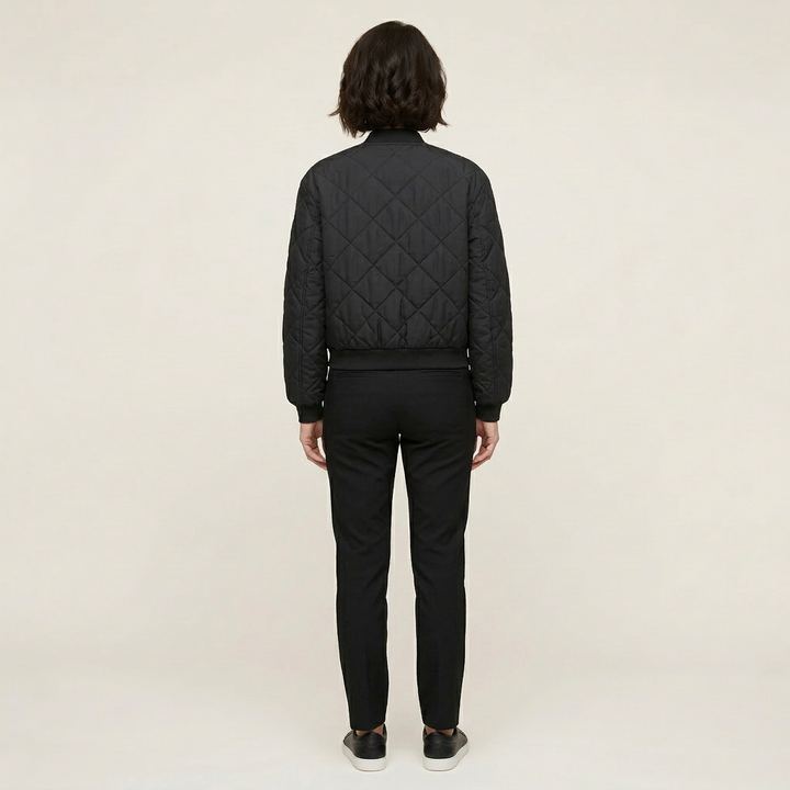 Women’s Quilted Bomber Jacket – Snap Button Front Design