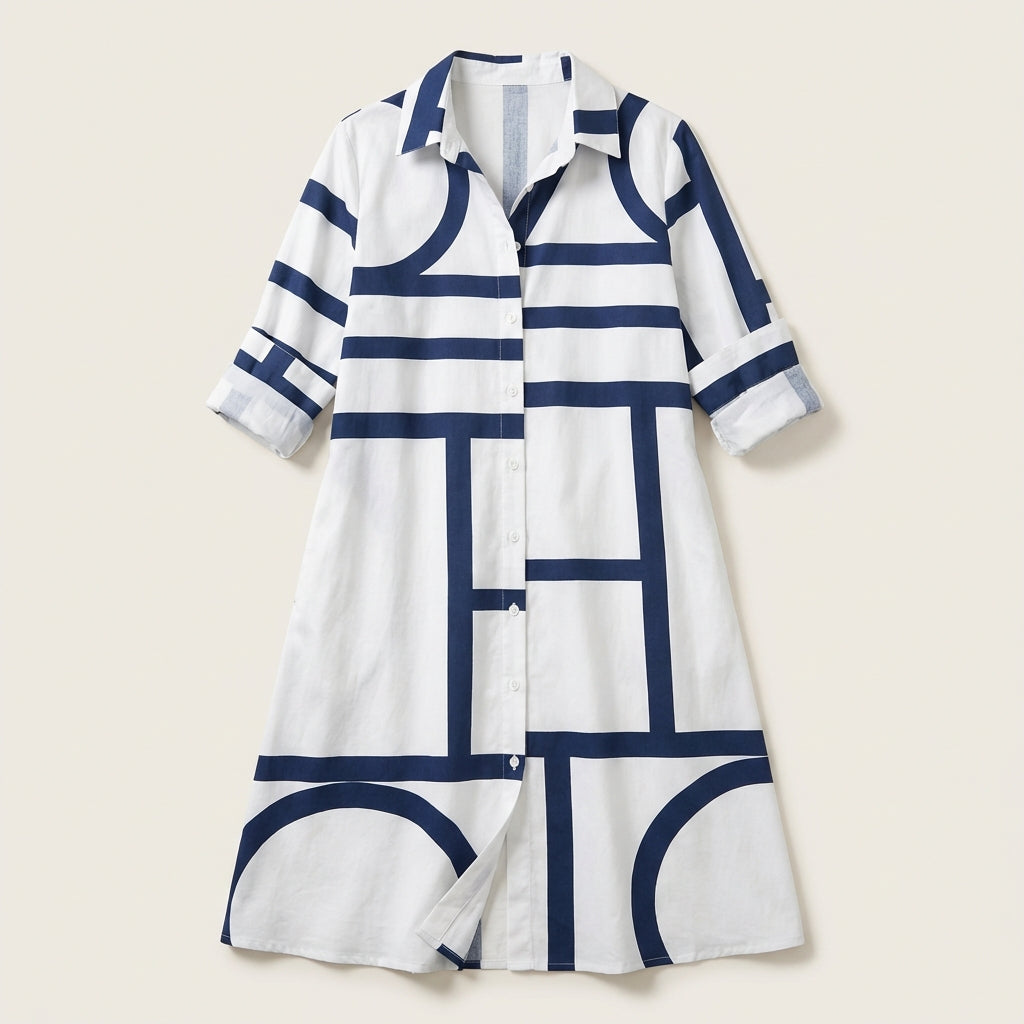 Women’s Shirt Dress – Button-Front Design with Printed Pattern