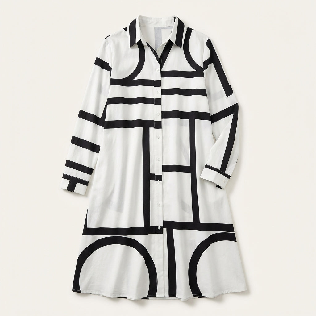 Women’s Shirt Dress – Button-Front Design with Printed Pattern