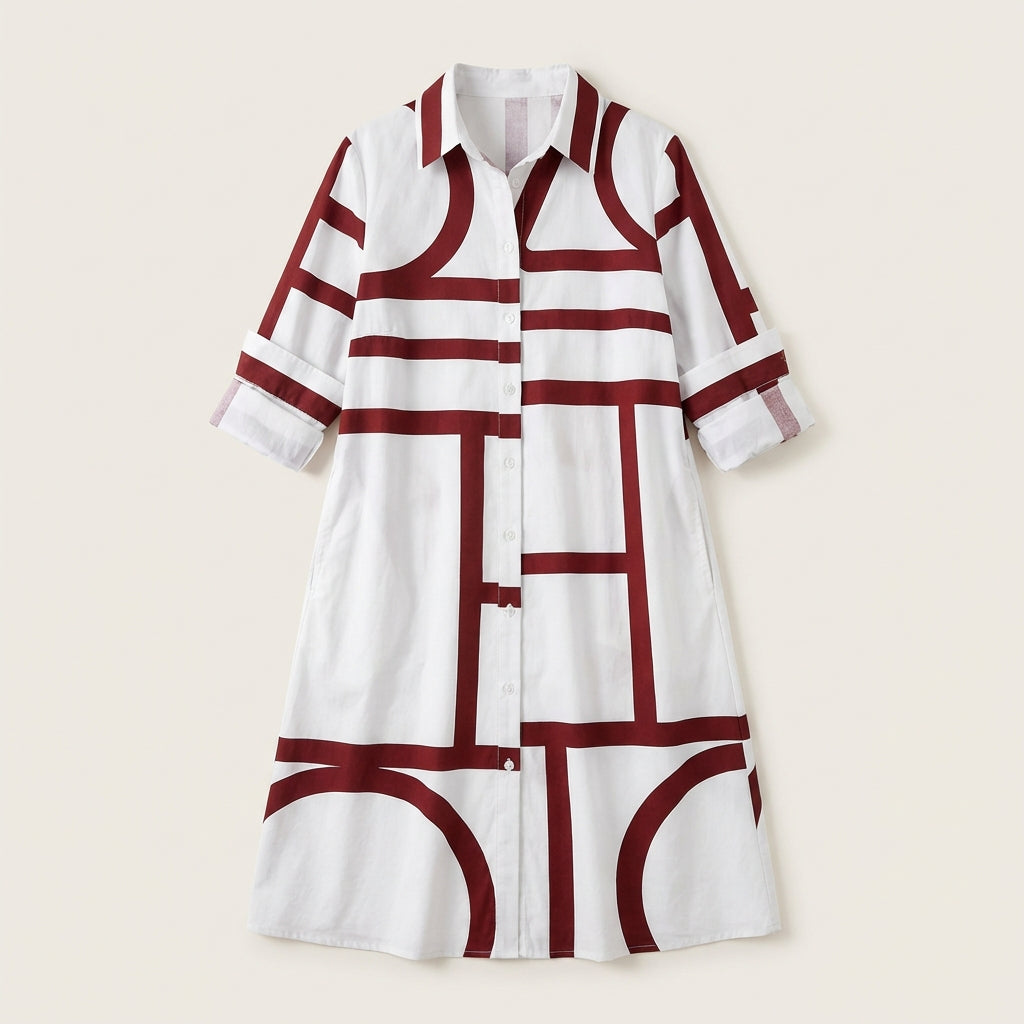 Women’s Shirt Dress – Button-Front Design with Printed Pattern