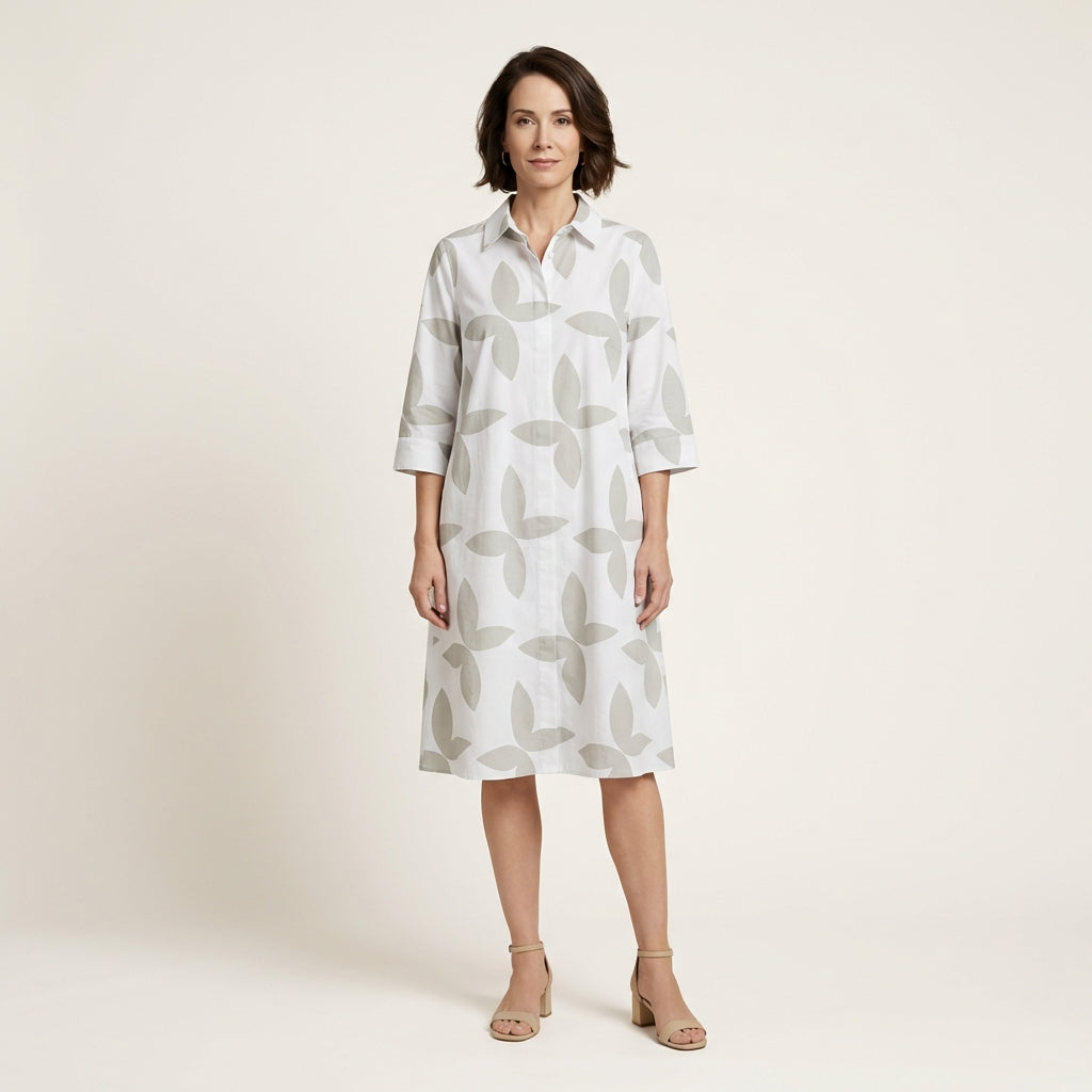 Women’s Shirt Dress – Button-Front Design with Printed Pattern