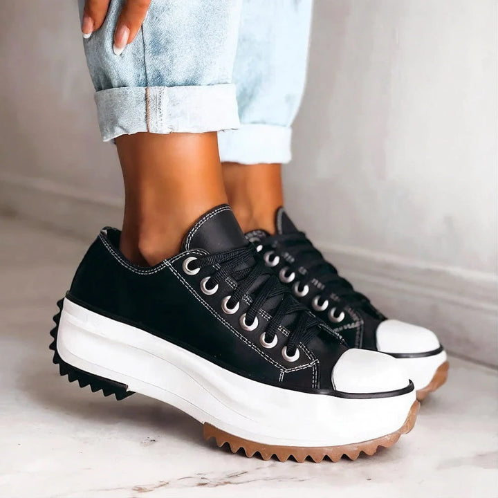 Women’s Sneakers – Lace-Up Platform Sole Design