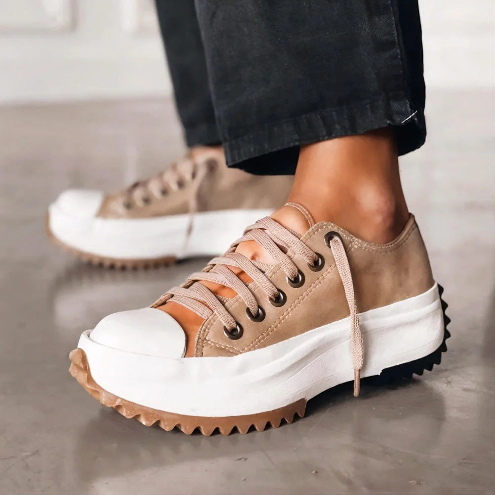 Women’s Sneakers – Lace-Up Platform Sole Design