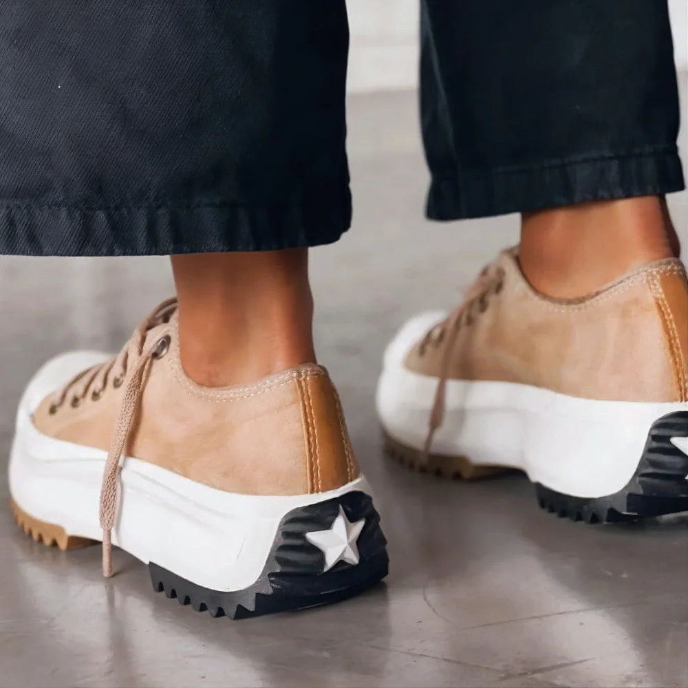 Women’s Sneakers – Lace-Up Platform Sole Design