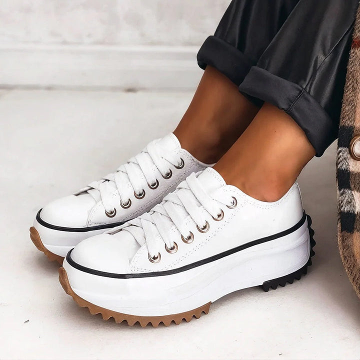 Women’s Sneakers – Lace-Up Platform Sole Design