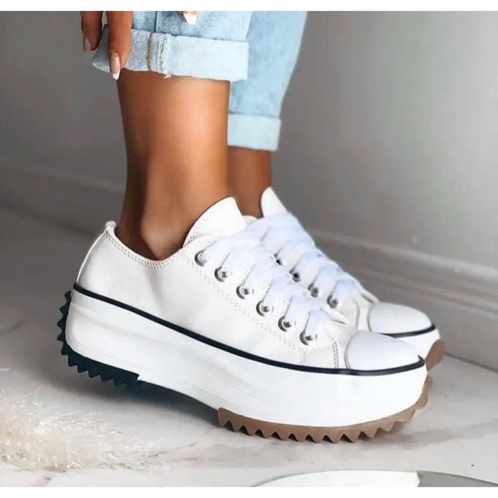 Women’s Sneakers – Lace-Up Platform Sole Design