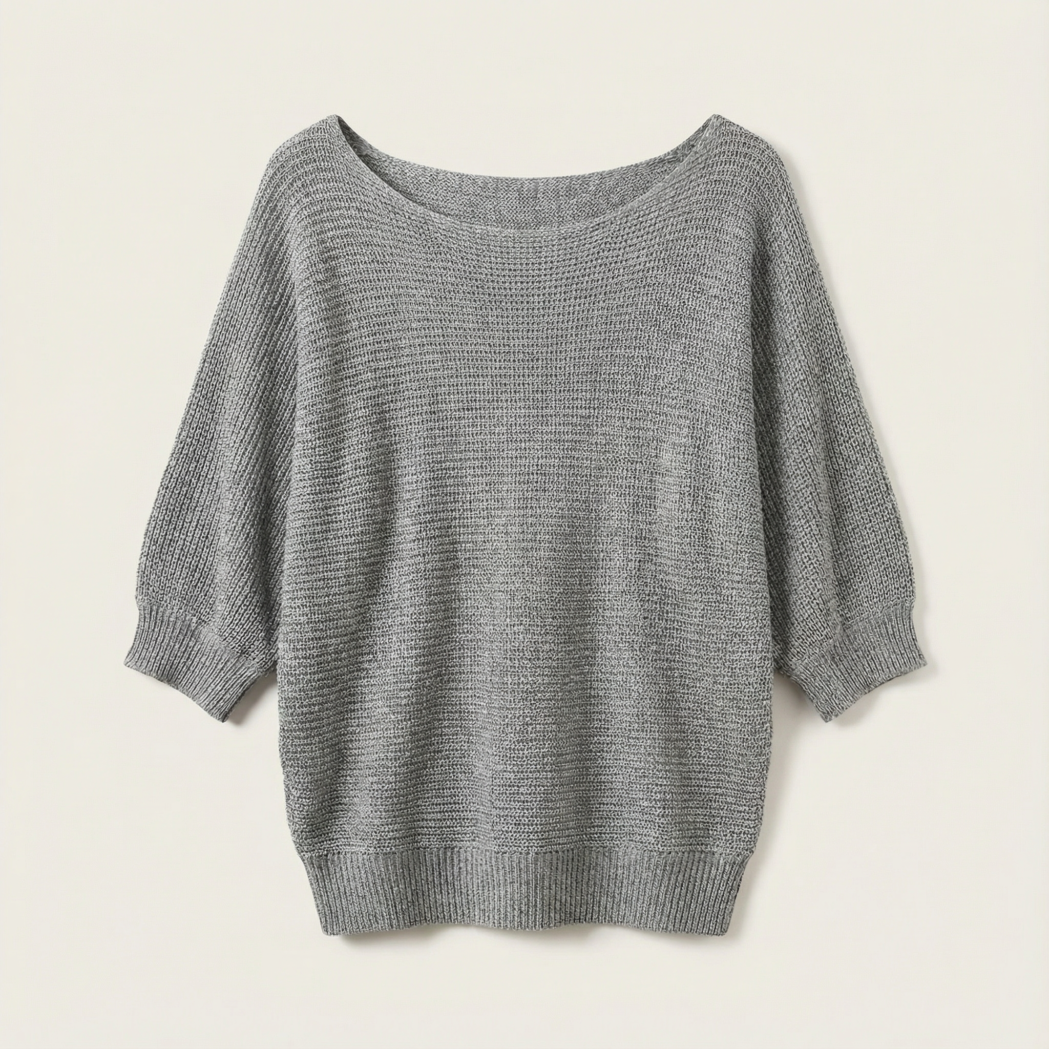 Women’s V-Neck Sweater – Three-Quarter Sleeves, Relaxed Fit