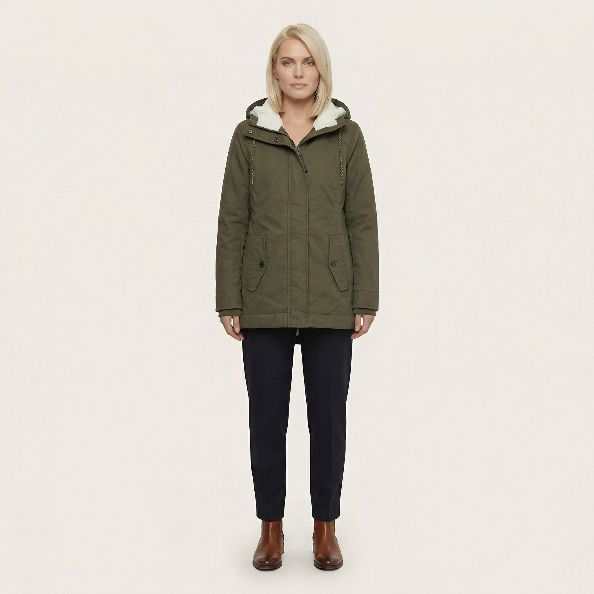 Women’s Winter Jacket – Hooded Design, Zip-Front Closure