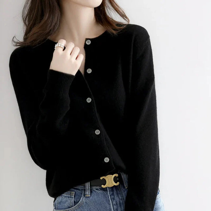 Women’s Button Front Knit Cardigan – Long Sleeve Crew Neck Sweater