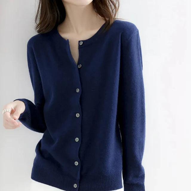 Women’s Button Front Knit Cardigan – Long Sleeve Crew Neck Sweater